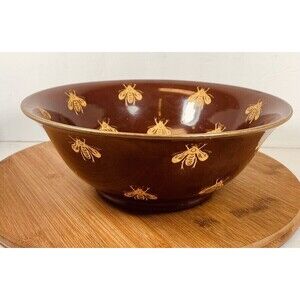 Bumble Bee Bowl Hand Painted Decorative Bowl Dish Andrea By Sedek Maroon & Gold